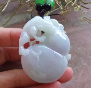 Certified Hand Carved Natural Lavender Green Burma A Jade jadeite Dragon Pi Xiu Gourd Pendant Necklace