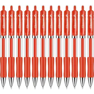 Classic Retractable Gel Roller Pens, 0.7mm Fine Point, Red Ink (Red - 12 Packs)