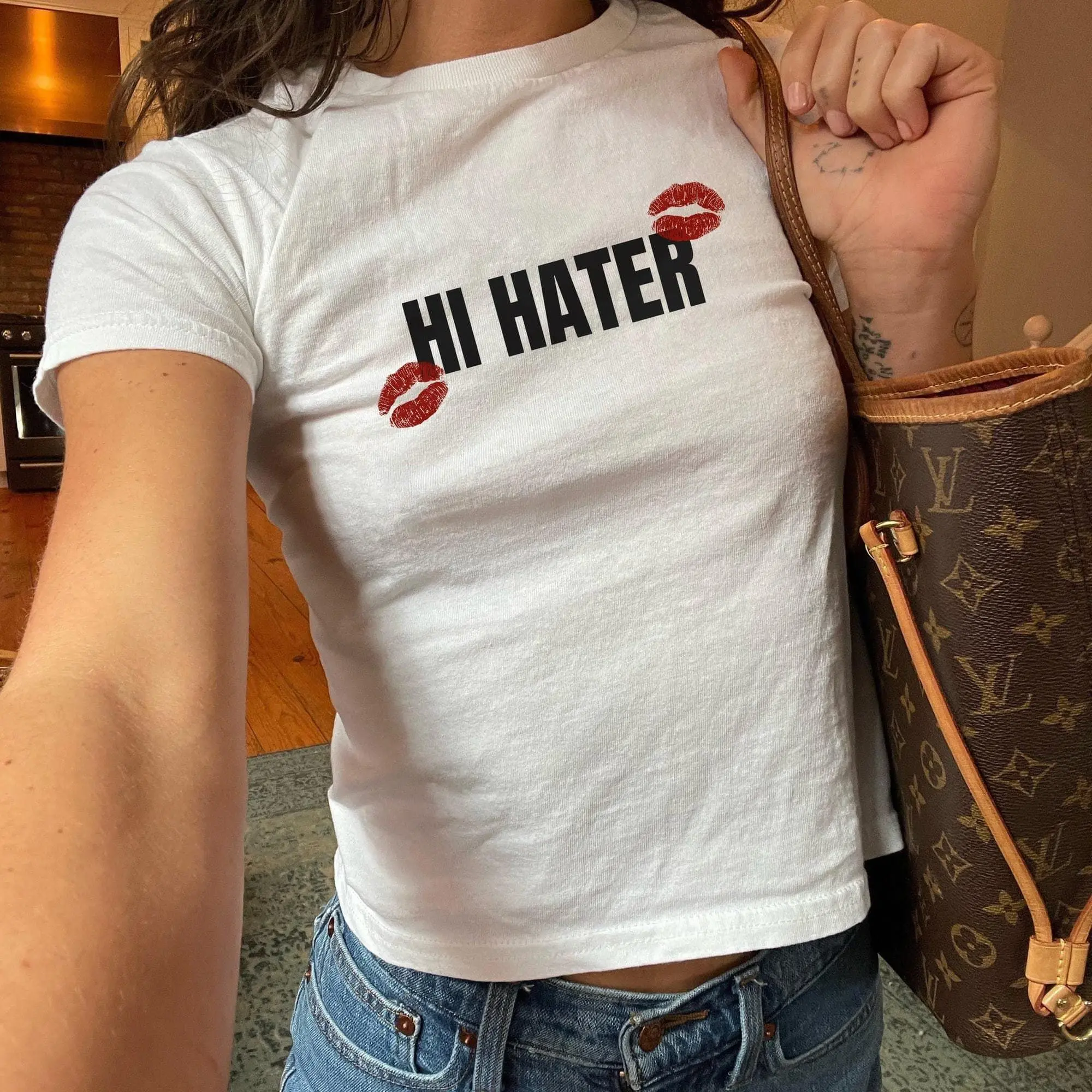 Hi Hater Bye Hater Baby Tee Shirt - Vintage Retro Baby Tee, 90s Fitted Tee, Downtown Girl Pinterest Aesthetic, Trendy Babytee, Funny Babytee