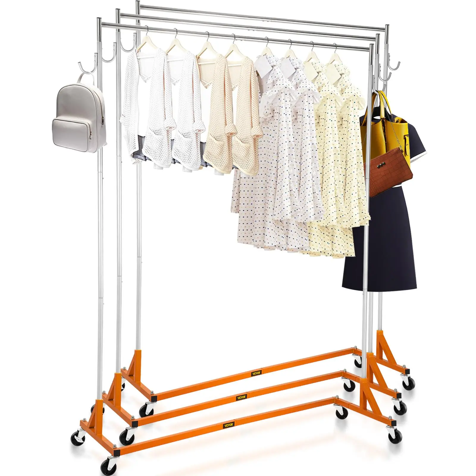 【SummerFinds】VEVOR Z Rack,  , Industrial Grade Z Base Garment Rack, Height Adjustable Rolling Z Garment Rack, Sturdy Steel Z Base Clothing Rack with Lockable Casters, for Home Clothing Store Display Orange (3 Sets)