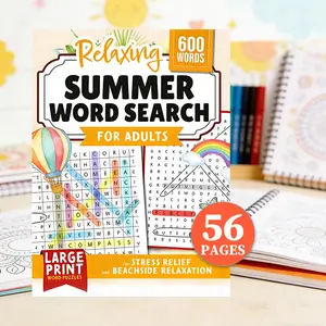 Adult Summer Word Search Game, Large Font Eye-Friendly, Beach Relaxation Stress Relief Tool, Perfect for Leisure Time Activities