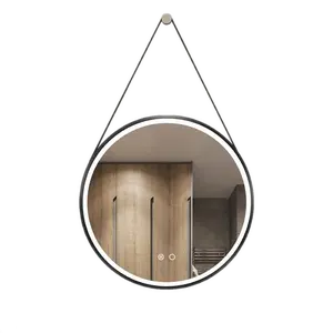 Wesley - 28" Diameter Black LED Lighting Circular Framed Wall Mirror