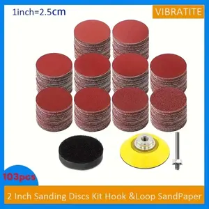 103-Piece Aluminum Oxide Sandpaper Set, 2-Inch Grits 60-2000, Includes Electric Rotary Tool Adapter, Durable Home Polishing Kit, Sandpaper Discs Kit