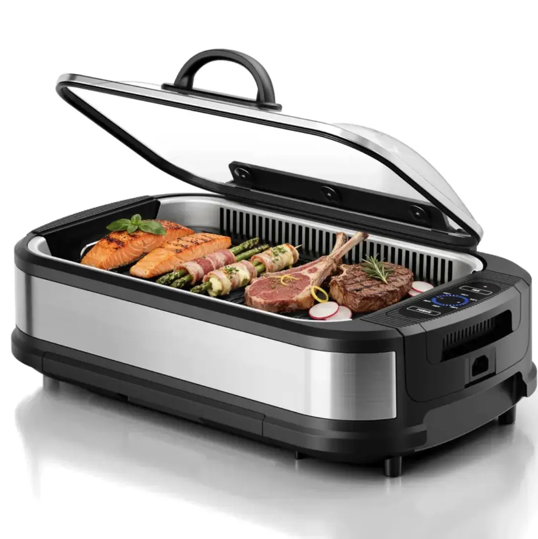 Kismile Smokeless Indoor Grill, 1500W Electric Korean BBQ Grill with Glass Lid, Non-Stick Grill, 6-Level Temp Control, Smoke Extractor, Drip Tray & Dishwasher-Safe PartSmokeless Indoor Grilling Made Easy