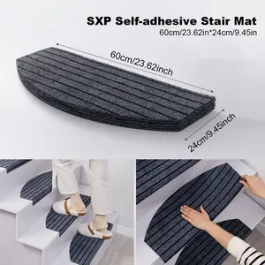 15-piece stair mat, Polyester, self-adhesive anti-slip semicircular stair floor mat, folded edge stair floor mat, soft, comfortable easy clean, prevent adults and pets from slipping, wooden stair mat 23.6inx9.45in