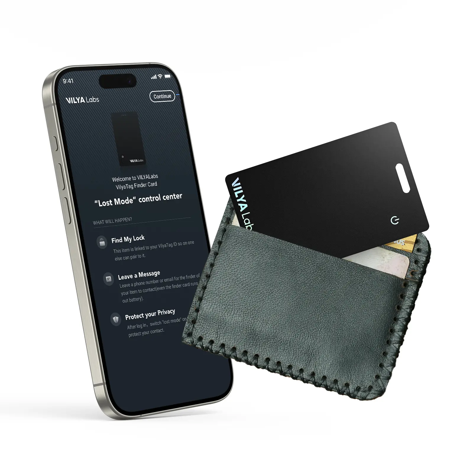 VilyaLabs Smart Finder Card; Ultra Thin Wallet Tracker; Wireless Charging; Works with Apple Find My (IOS Only); Item Finder for Wallet, Luggage, Bags