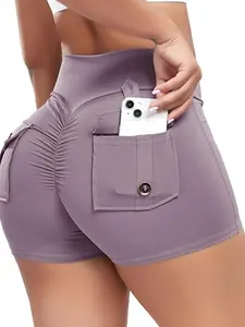 Women's Plain High Waist Sporty Athletic High Stretch Shorts with Phone Pockets, Ideal for Daily Wear, Fitness Running, Cycling, Active Lifestyle