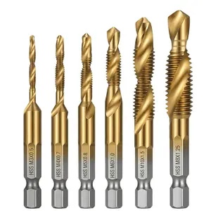Home Furnishings6 Pcs Combination Tap And Drill Bit Set Combination Drills Tap Bit Set Thread Taps Drill Bits Sets Multi Use Countersink Hex Bits Sets M3 M4 M5 M6 M8 M10