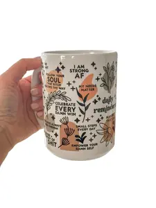 [SALE UP TO 50%] Mental Health mug Daily Affirmations Glass cup 15oz Daily affirmations mug gift for her best friend tumbler Mental health gift ful mug