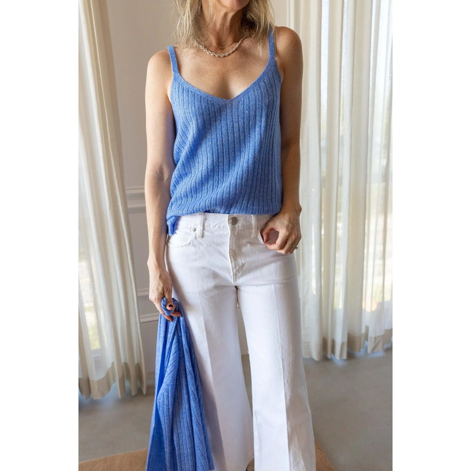 Guest in Residence Women's Ribbed V-Neck Breezy Tank Top