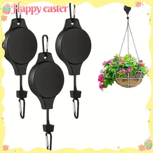 3pcs Pulley Retractable Hanger, Plant Hook, Pulley Adjustable Height Wheel For Hanging Plants, Heavy Duty Indoor Outdoor Plant Hanger, For Garden Baskets Pots & Birds Feeder
