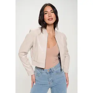Coalition LA Zip Up Cropped Bomber Jacket Fashion Leather