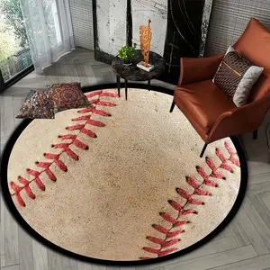 Vintage Baseball Design Round Rug, Carpet, Sporty Atmosphere, Perfect for Living Room, Bedroom, Sofa, Entrance, Spring Decor
