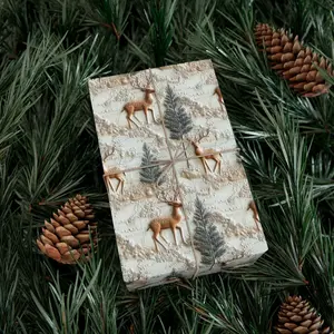 Woodland Deer Embossed Effect Wrapping Paper Roll Father's Day Hunting Birthday Gift for Him Christmas Wrapping