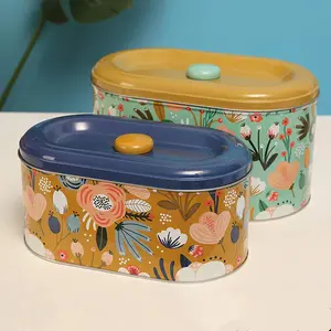 Food-Safe Floral G Tin Storage Canisters With Lid For Biscuit Cookie Chocolates Home Kitchen Food Gift Storage Containers
