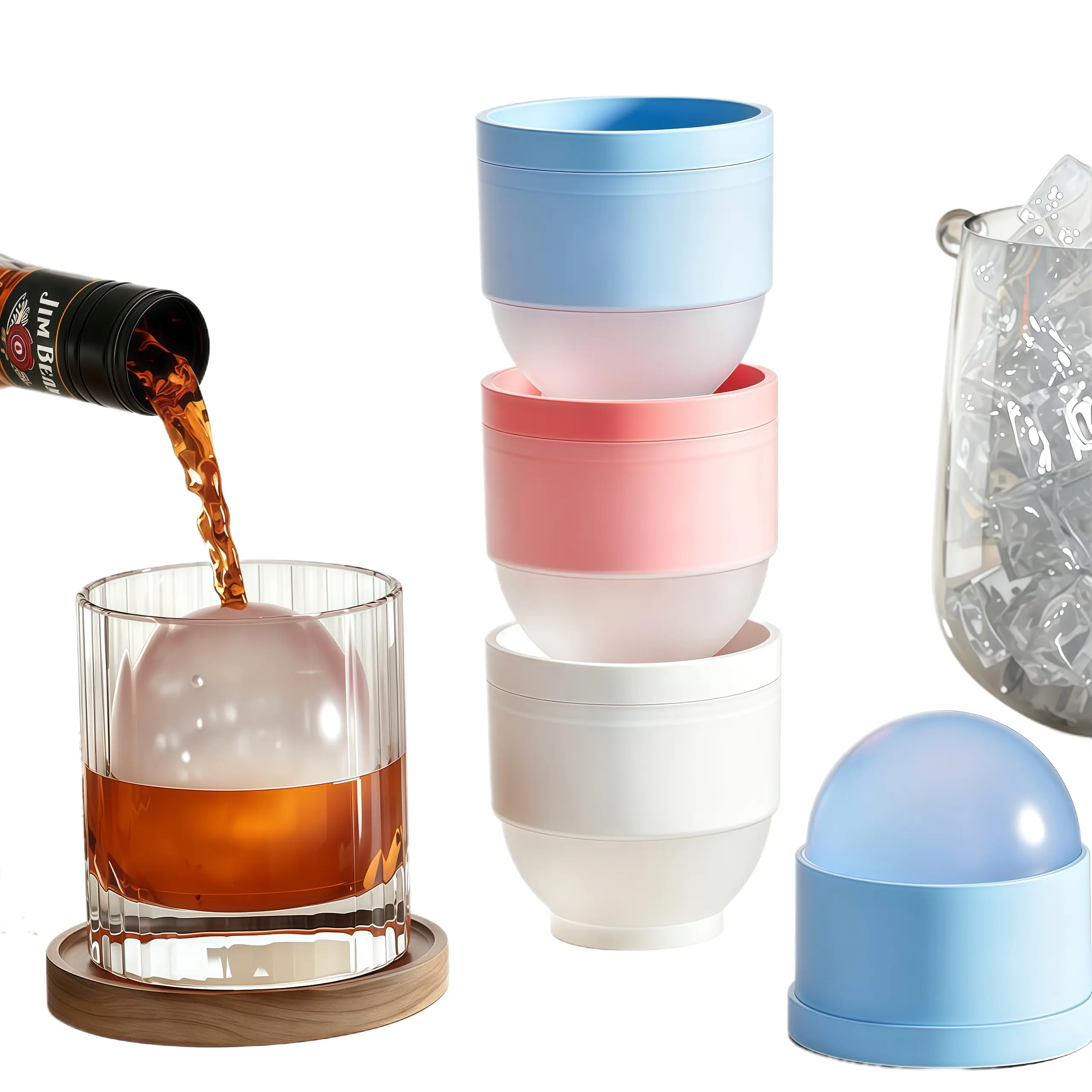 3 Pack 5cm Large Ice Ball Maker Mold, BPA Free Food Grade Silicone Sphere Ice Cube Tray, Easy Release Stackable Ice Molds for Whiskey, Cocktails, Coffee, Juice, Beverages & Homemade Chocolate