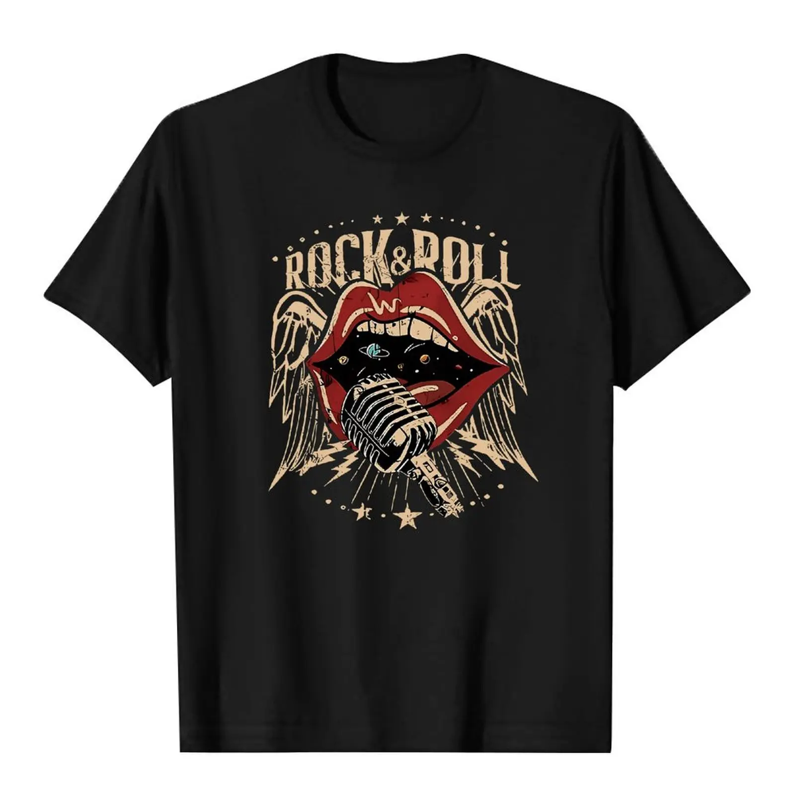 Men's Rock Roll Graphic Print T-Shirt - Comfy Shortsleeve Crew Neck Everyday Fabric Casual Top for Spring, Summer