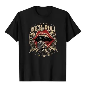 ROCK ROLL Graphic Print T-shirt, Short Sleeve Crew Neck Casual Top for Summer & Spring, Women's Clothing