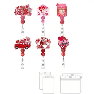 Heart Beaded Expandable Badge with Transparent Card Holder, Retractable Badge Holders, Fashion ID Holder for Daily Use, Ideal Office Accessory Gift
