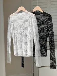 Women's Lace & Mesh Long Sleeve Sexy Tops, 2-Pack, Elegant & Stylish Design, Perfect for Casual Wear, Comfortable Fit