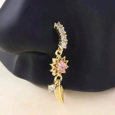 Copper Zircon Star Leaf Pendant Nose Ring Jewelry Body Jewellery Body Piercing Jewelry Nose Piercing Jewelry for Women, Christmas Halloween Valentine Birthday Gift, Casual All Season Wear