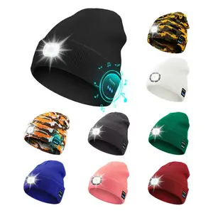 Can be equipped with Wireless Bluetooth music knitted hat new outdoorledlighting rechargeable detachable luminous sleeve cap
