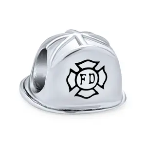 Sterling Silver Fireman Fire Department Firefighter Hat Helmet Charm Bead For Wife for Bracelet