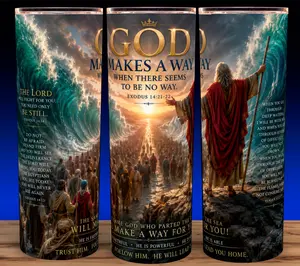 God Makes a Way - Moses Parting Red Sea - Christian Cup Mug Tumbler 20oz with Lid & Straw, Stainless Steel, Lightweight Design for Hydration - Reusable, Stylish