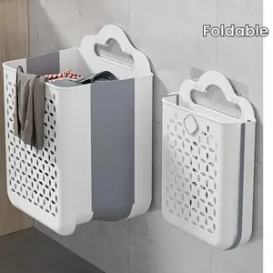 Foldable Laundry Basket Modern Plastic Cut-out Wall-mounted Storage Bin Without Drilling For Clothes, Toys, Snacks, Fruits, Balcony Storage, Baskets, Bins & Containers for Home Organization