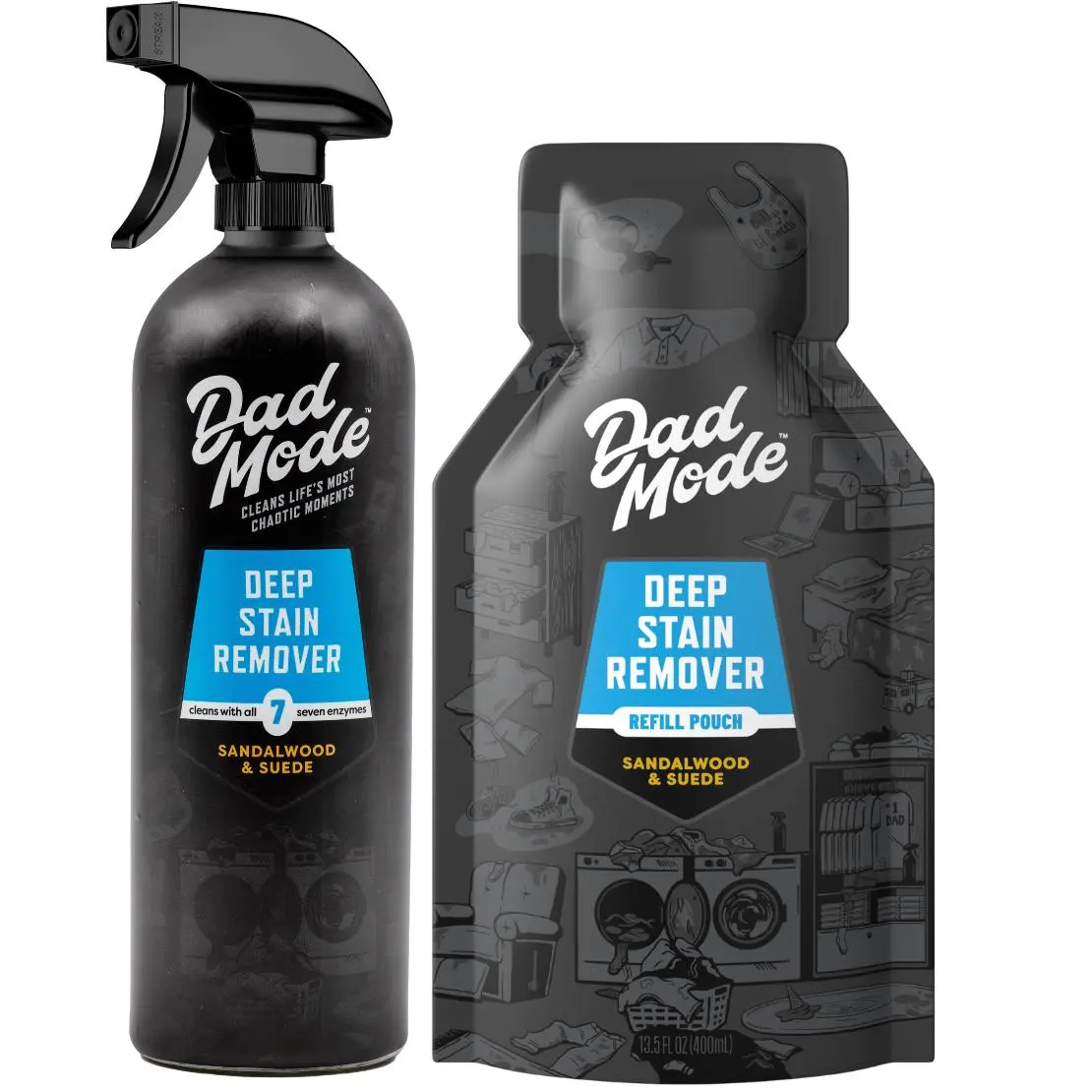 DadMode Laundry Stain Remover & Extreme Mess Cleaner for Set-In Stains & Smells | Bottle+ Refill | High-Performance 7-Enzyme Laundry Stain Eliminator | 16 oz Heavy Duty Bottle + Refill