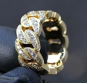 Mens 14K Gold Plated Hip Hop Iced CZ Ring One Size Fits Most Cuban Link