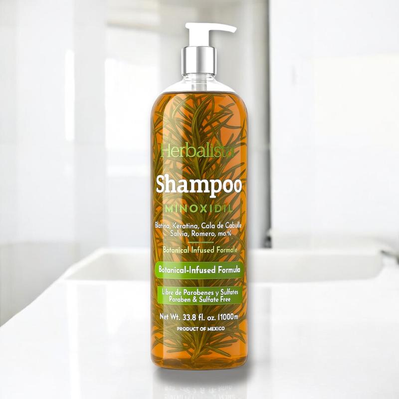 Herbalista Viral New Herbal Shampoo Minoxidil 1000ml (33.8 fl oz) - With Real Pieces of Rosemary, Cinnamon, Aloe, & Mint - Fortalece, Regenera, Acelera Crecimiento – Con Ingredientes Naturales.