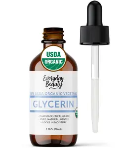 100% Organic Glycerin - For Skin & Hair - Food Grade - USDA Certified - Not From Palm Oil - Perfect Skin and Hair Moisturizer - 1 Fl Oz Glass Bottle & Dropper