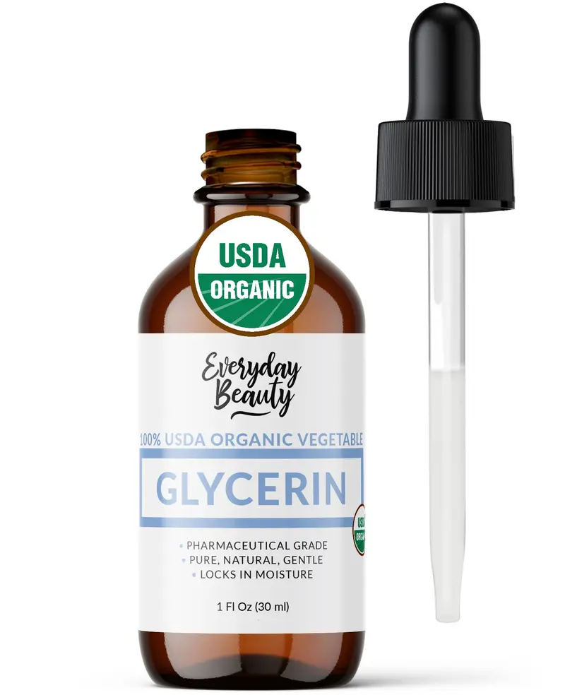 100% Organic Glycerin - For Skin & Hair - Food Grade - USDA Certified - Not From Palm Oil - Perfect Skin and Hair Moisturizer - 1 Fl Oz Glass Bottle & Dropper