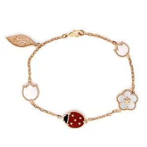 Pre-owned Van Cleef & Arpels Lucky Spring 5 Motifs Bracelet 18K Rose Gold and Mother of Pearl with Onyx and Carnelian by Rebag