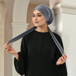 Dubai Muslim Women Fashion Solid Color Crinkle Inner Cap