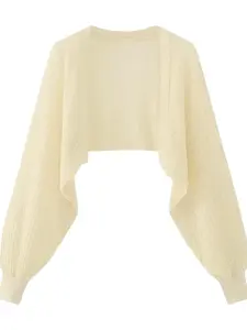 Summer Breathable Mesh Sun Protection Cardigan, Women's Short Hollow Out Knit Lantern Sleeve Lightweight Knitwear Outerwear, Ideal for Outdoor, Dates, Commute