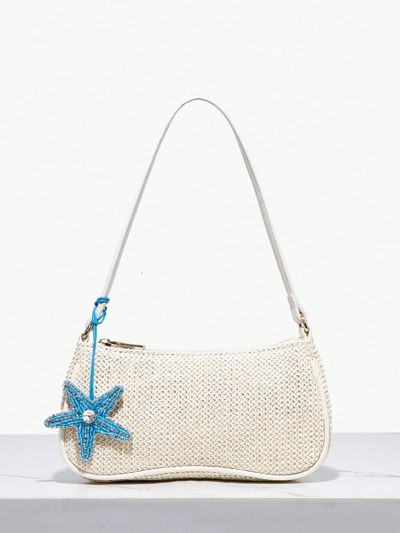 Boho Seashell Shoulder Bags Zipper Single Strap Straw Handbags Underarm ...