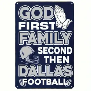 Dallas Cowboys Football Theme 8x12 Inch Wrought Iron Metal Sign - Vintage Weather-Resistant Helmet & Prayer Hands Design for Hom