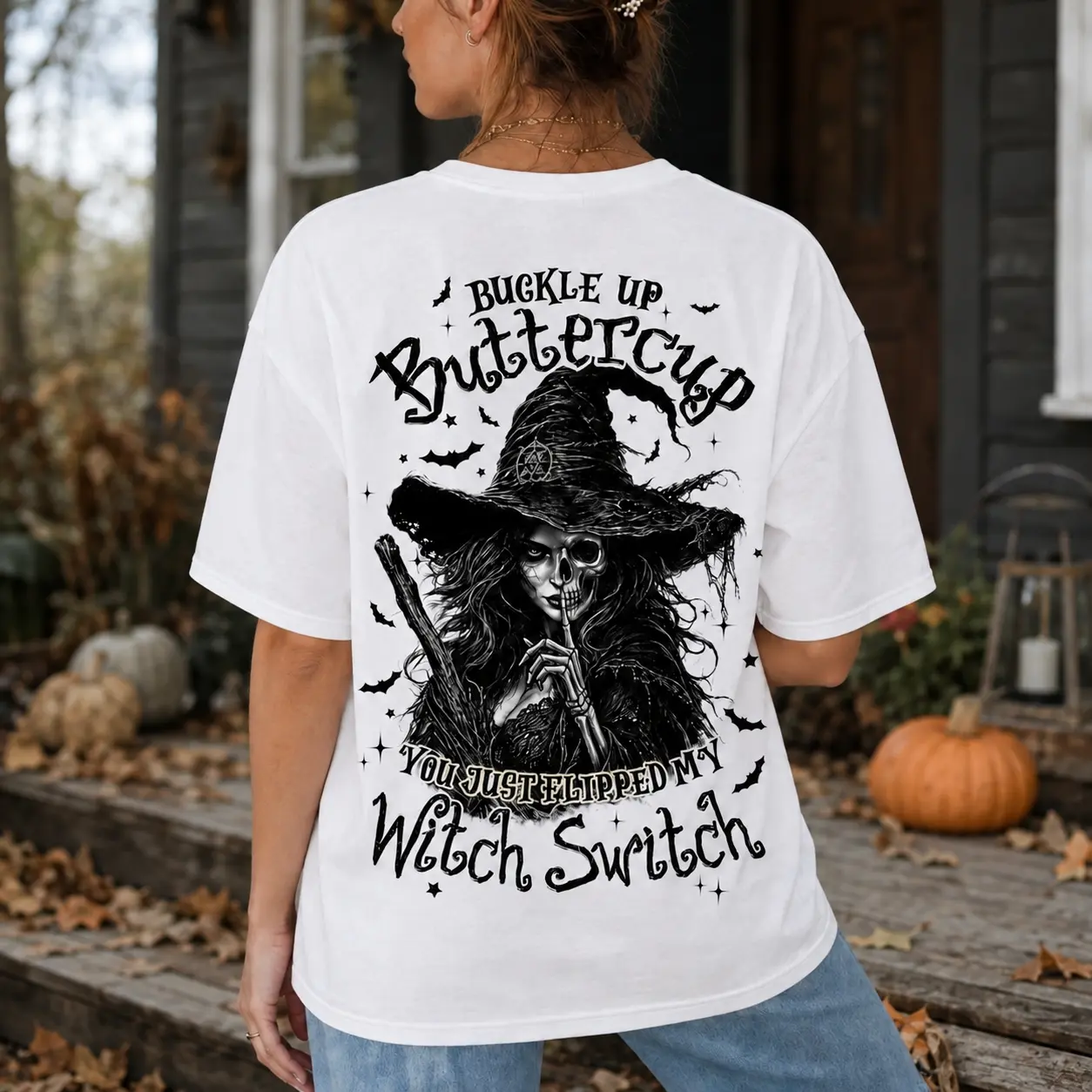 Witch Switch Graphic Apparel, Vintage Witch T-Shirt Sweatshirt Hoodie, Spooky Witchcraft Inspired Back Print, Unisex Gothic Halloween Clothing Gift