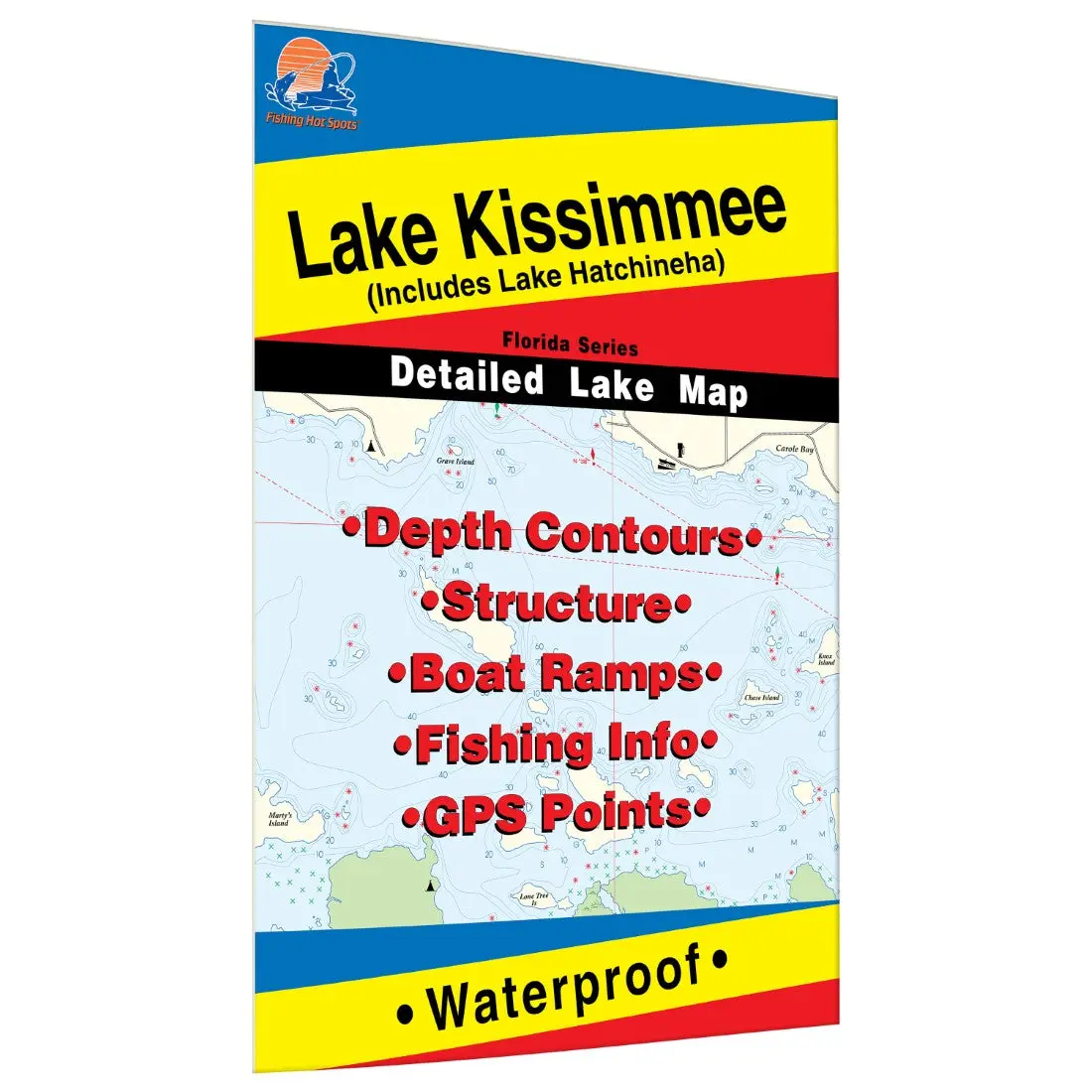 Detailed Series Lake Kissimmee Map - Waterproof, with Depth Contours, Structure, Boat Ramps, Info, GPS Points, 38 Proven Fishing Areas, 3 Accesses with Driving Directions