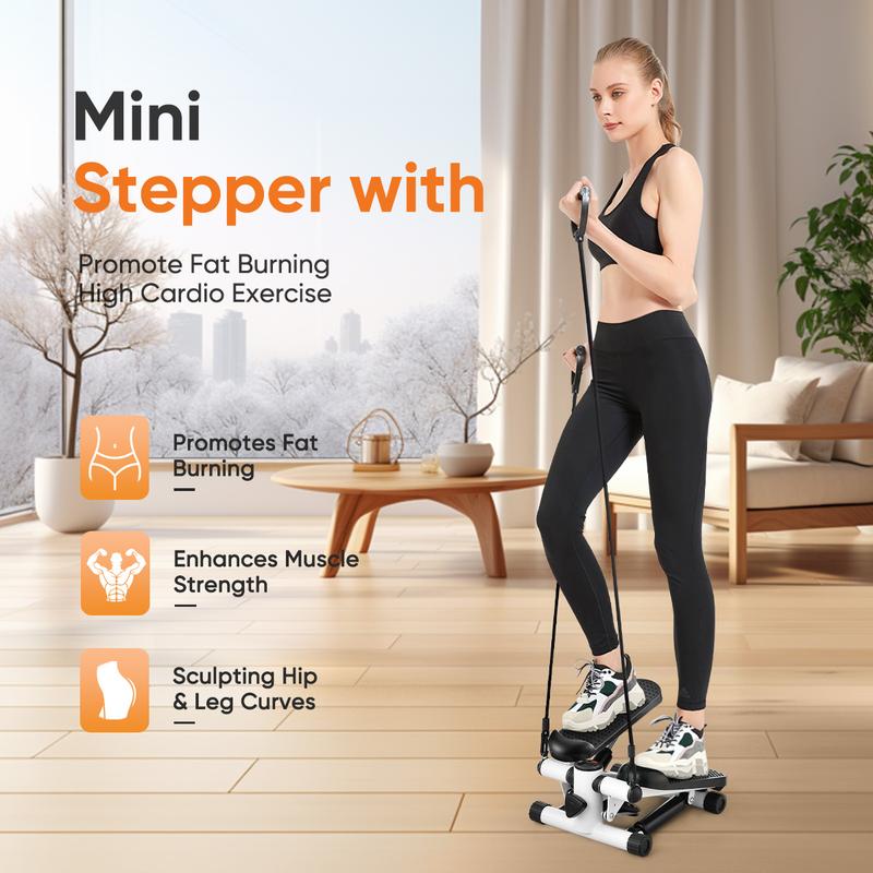 Steppers for Exercise at Home, Mini Stair Stepper with Resistance Bands,Adjustable Height Twist Stepper with 350lbs Loading Capacity, Exercise Equipment for Full Body Workout