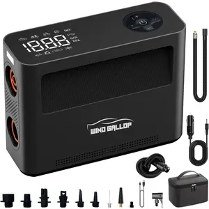 Portable car tire air pump electric air pump 4 times faster inflation 150PSI high pressure 300L per minute large flow suitable for all types of tires also used for tents and air mattresses