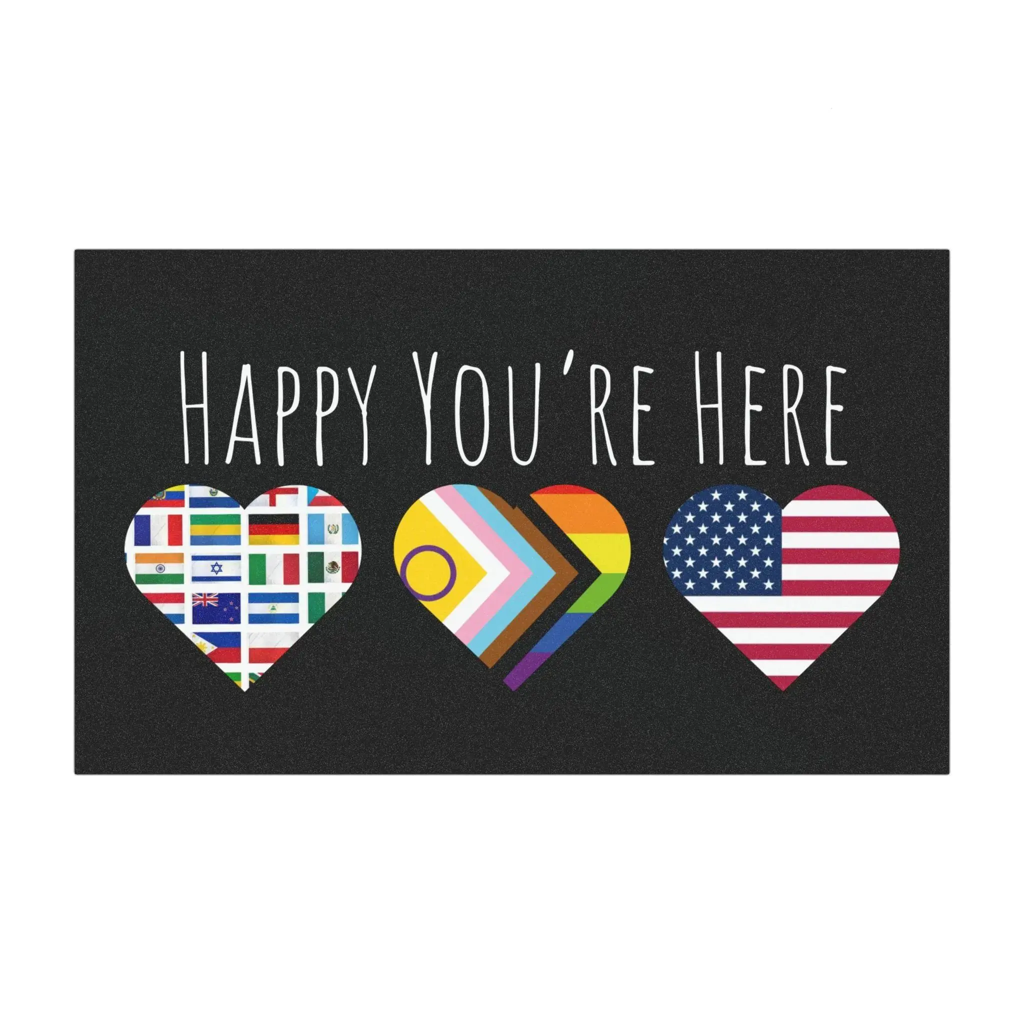 Happy You're Here Car Magnet, International Pride and USA Heart Magnetic Bumper Sign for Cars, Trucks and SUVs, Inclusive Welcome Vehicle Decor Gift