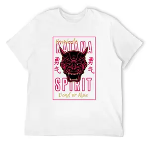 Men's Soft Cotton T-Shirt - 180gsm Premium Customized Elastic Breathable Fashion Top, Short Sleeve Round Neck, Neon Japanese Hannya Oni Demon Katana Spirit Print, Unisex Streetwear, White Frisco Orange Deo Merch Deborah Anti Grape Tee