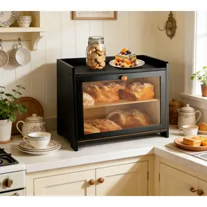 CUGBO Large Capacity Double Layer Bamboo Bread Box with Acrylic Window, Farmhouse Bread Storage Container Organizer Bin for Kitchen Countertop, Cabinet & Pantry