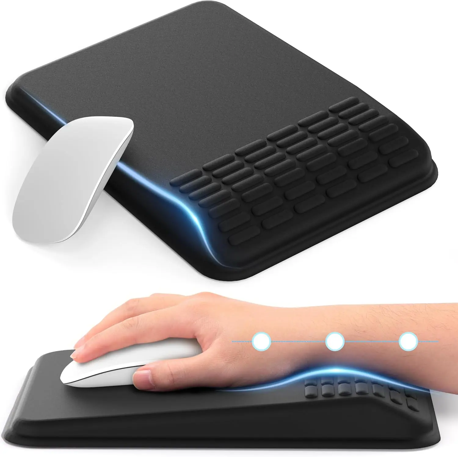 Ergonomic Gaming Mouse Pad with Memory Foam Wrist Rest for Pain Relief, Massage Design, Non-Slip PU Base for Office Users, Home Desk (Classic Black) - Mouse Pads, Wrist Support