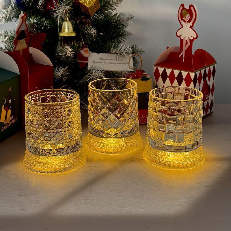 Creative 360 ° Rotating Luminous whiskey glass with light-up feature,  premium tumbler beer glass, crystal cup,Embossed wine cup - TikTok Shop
