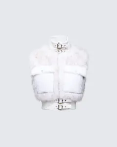 Larina White Faux Fur Sleeveless Jacket