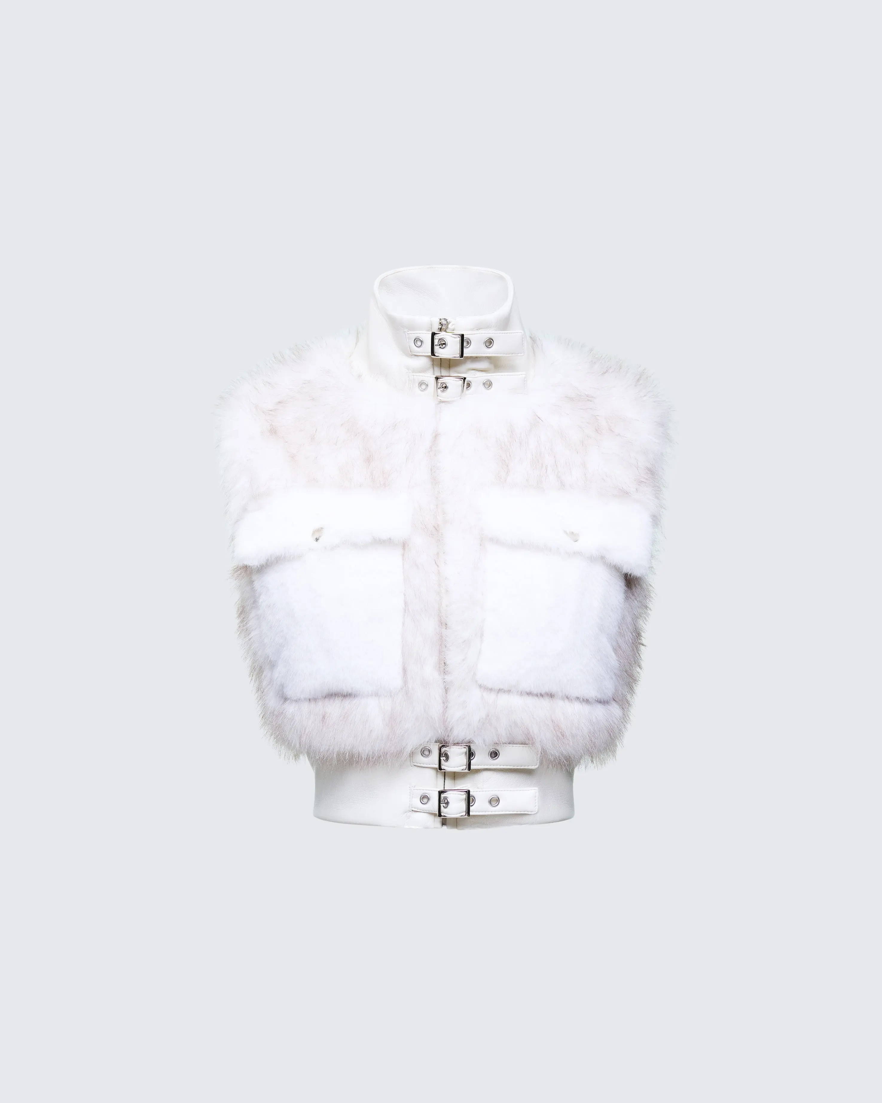 Larina White Faux Fur Sleeveless Jacket